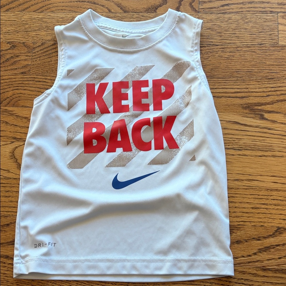 Nike Dri fit White Sleeveless Tank with Red KEEP BACK Graphic